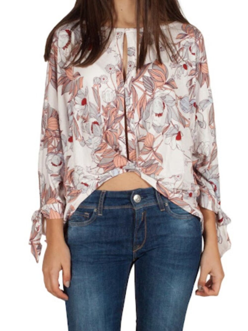 Free People Keepin On Floral Hi Low Blouse Size Medium 3/4 Sleeve Bohemian Chic